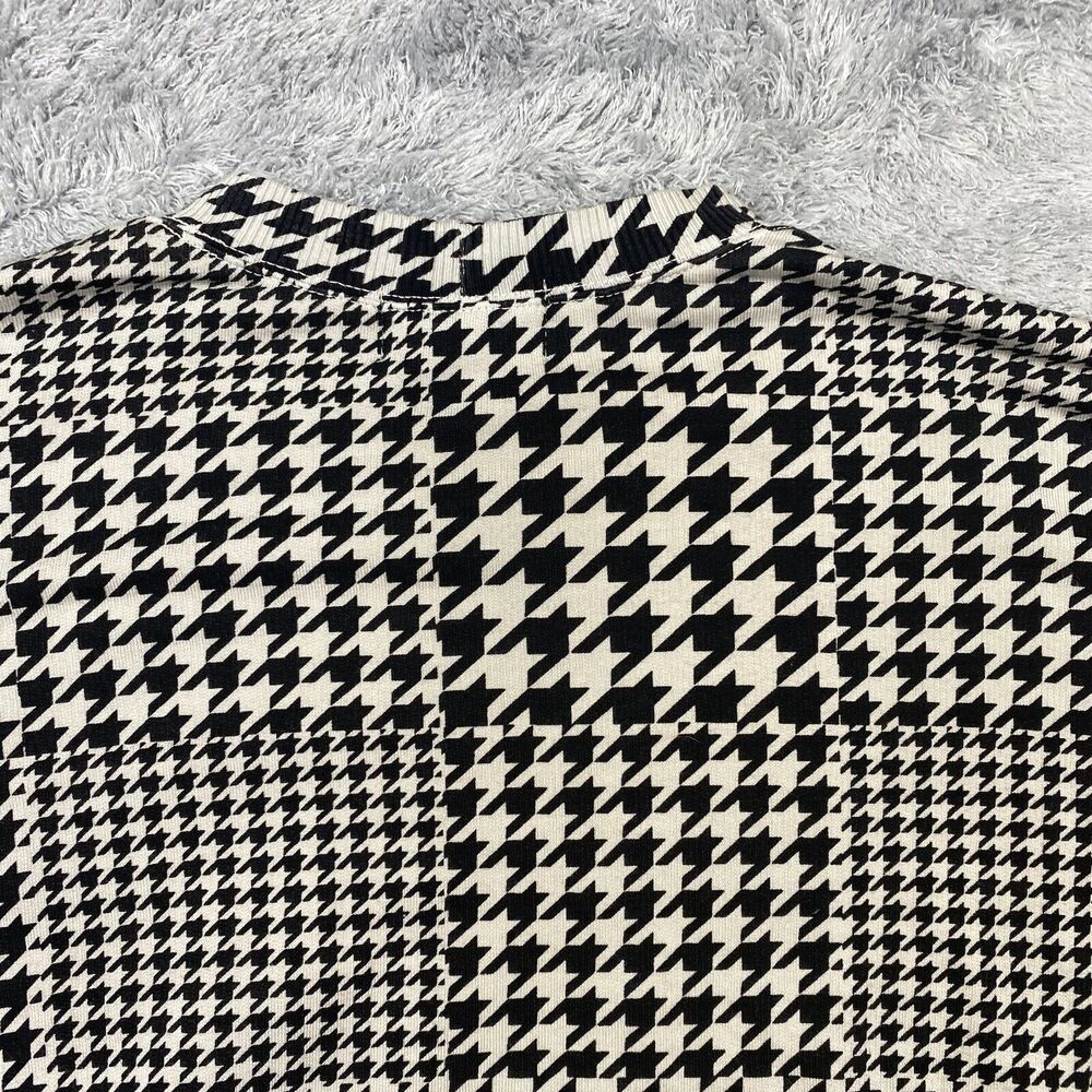 Monrow Shirt Women Small Black Houndstooth Sweatshirt Sweater Puff Sleeve USA - Picture 9 of 14